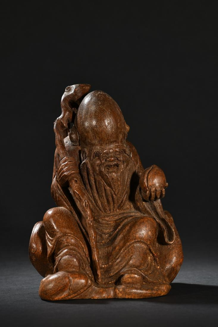 A Fine Bamboo Carved Shou Tao Old Man Ornament (1 of 9)