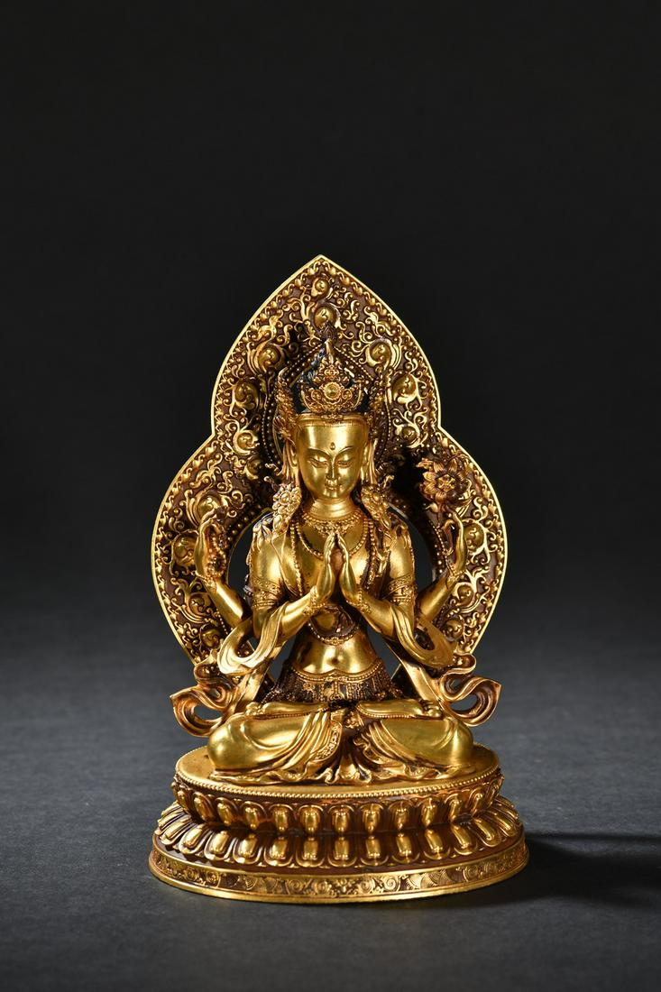 A Delicate Gilt-bronze Figure of Four-armed Avalokitesvara (1 of 9)