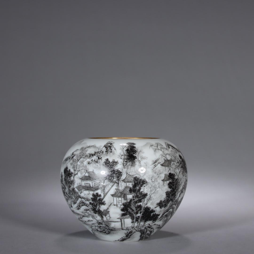 A Fine Ink Color Landscape Water Pot (1 of 9)