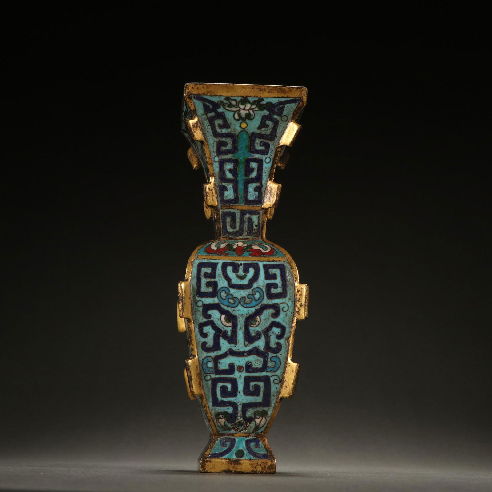 A Fine Gilt-bronze Cloisonne Beast Face Pattern Square Bottle (1 of 9)