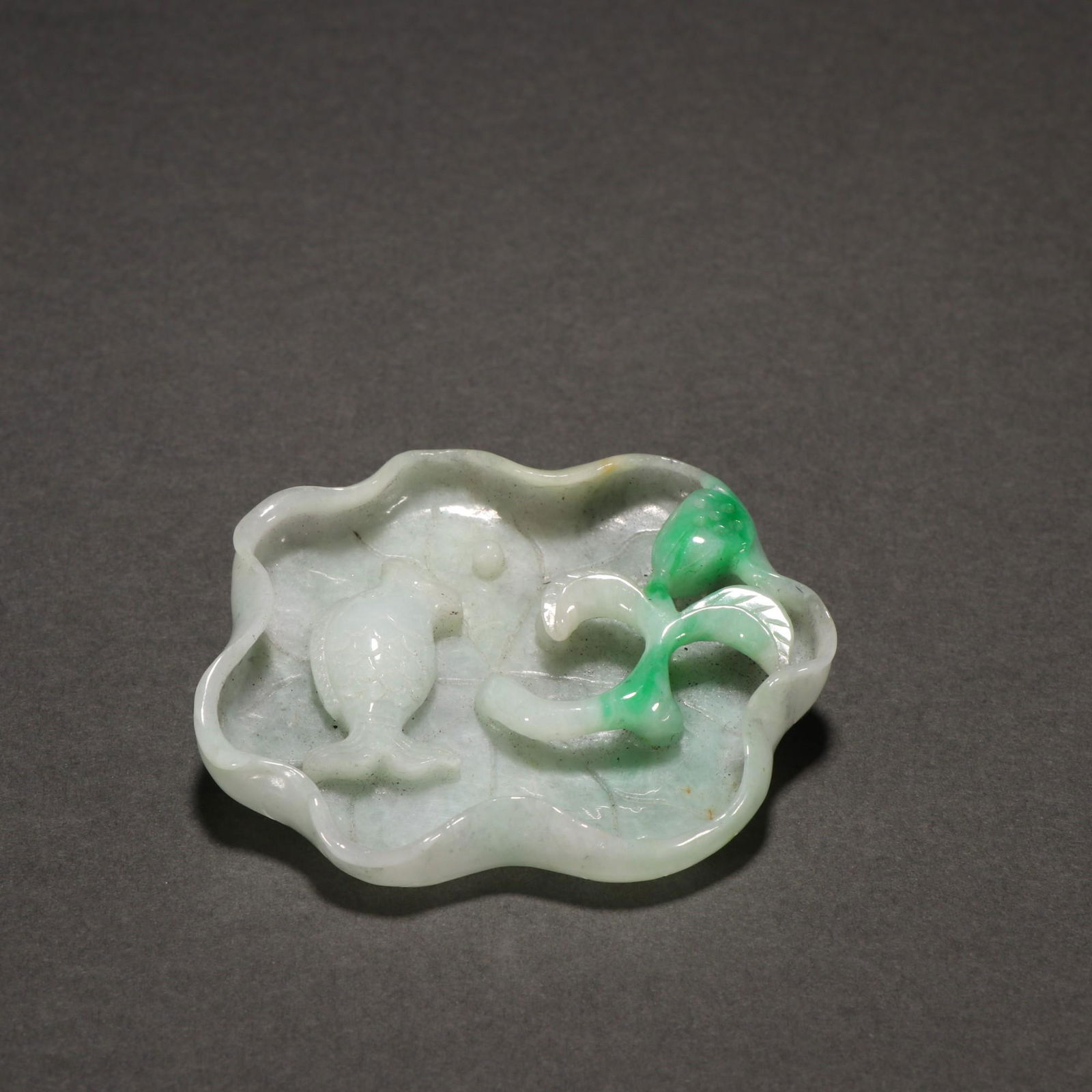 A Delicate Jadeite Carved Lotus Leaf Pen Tim (1 of 9)