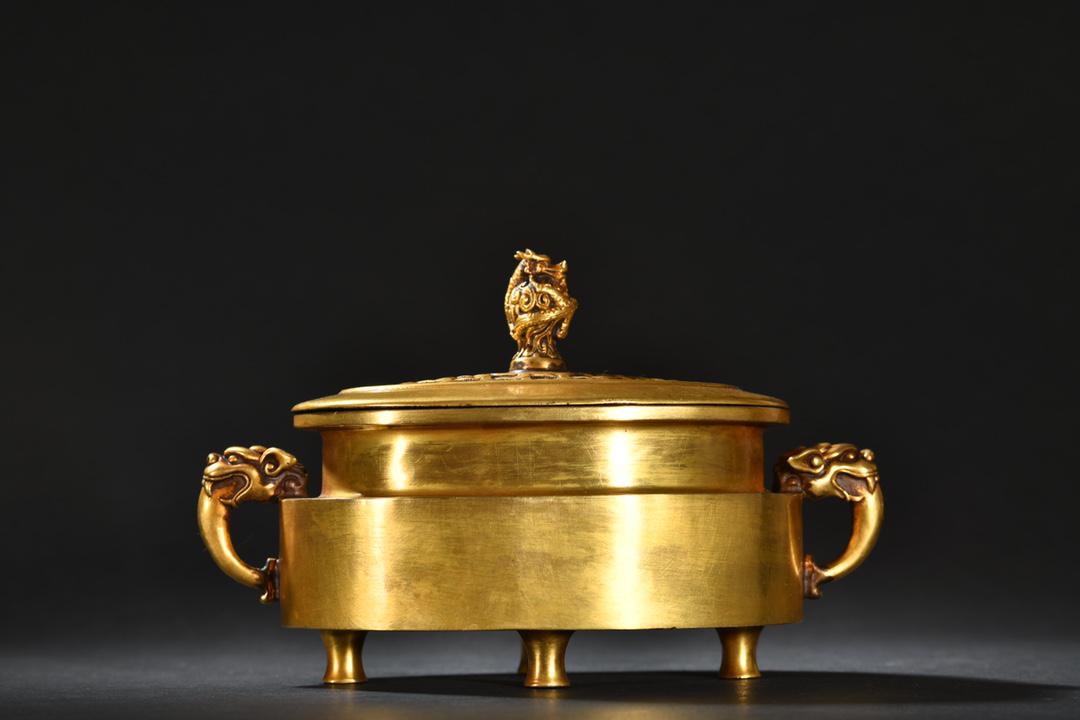 A Rare Gilt-bronze Dragon Button Censer (1 of 9)