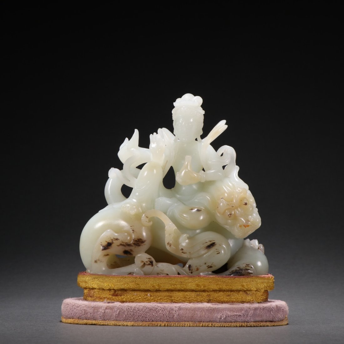A Top Hetian Jade Carved Royal Dragon Goddess of Mercy Ornament (1 of 9)