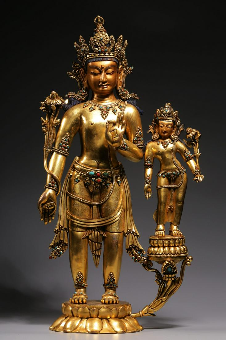 A Rare Gilt-bronze Inlaid Gems Figure of Buddha (1 of 9)