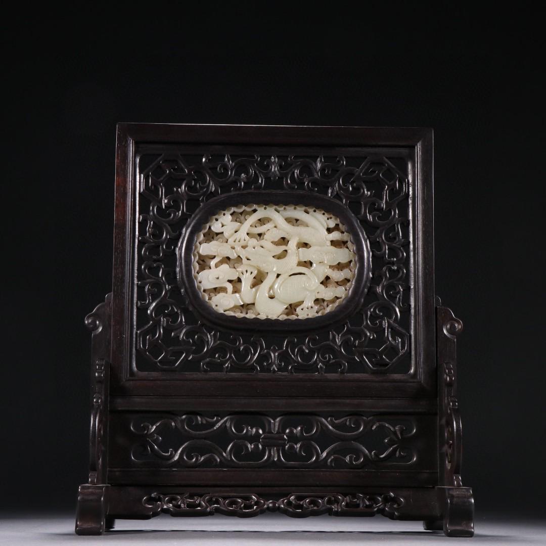 A Fine Zitan Wood Inlaid Jade Tablescreen (1 of 9)