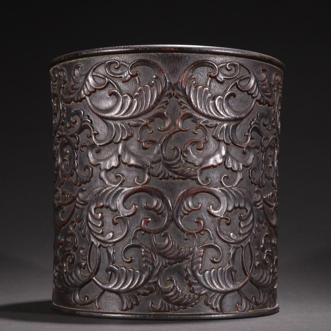 A Finely Carved Zitan Wood 'Flowers' Pen Holder (1 of 9)