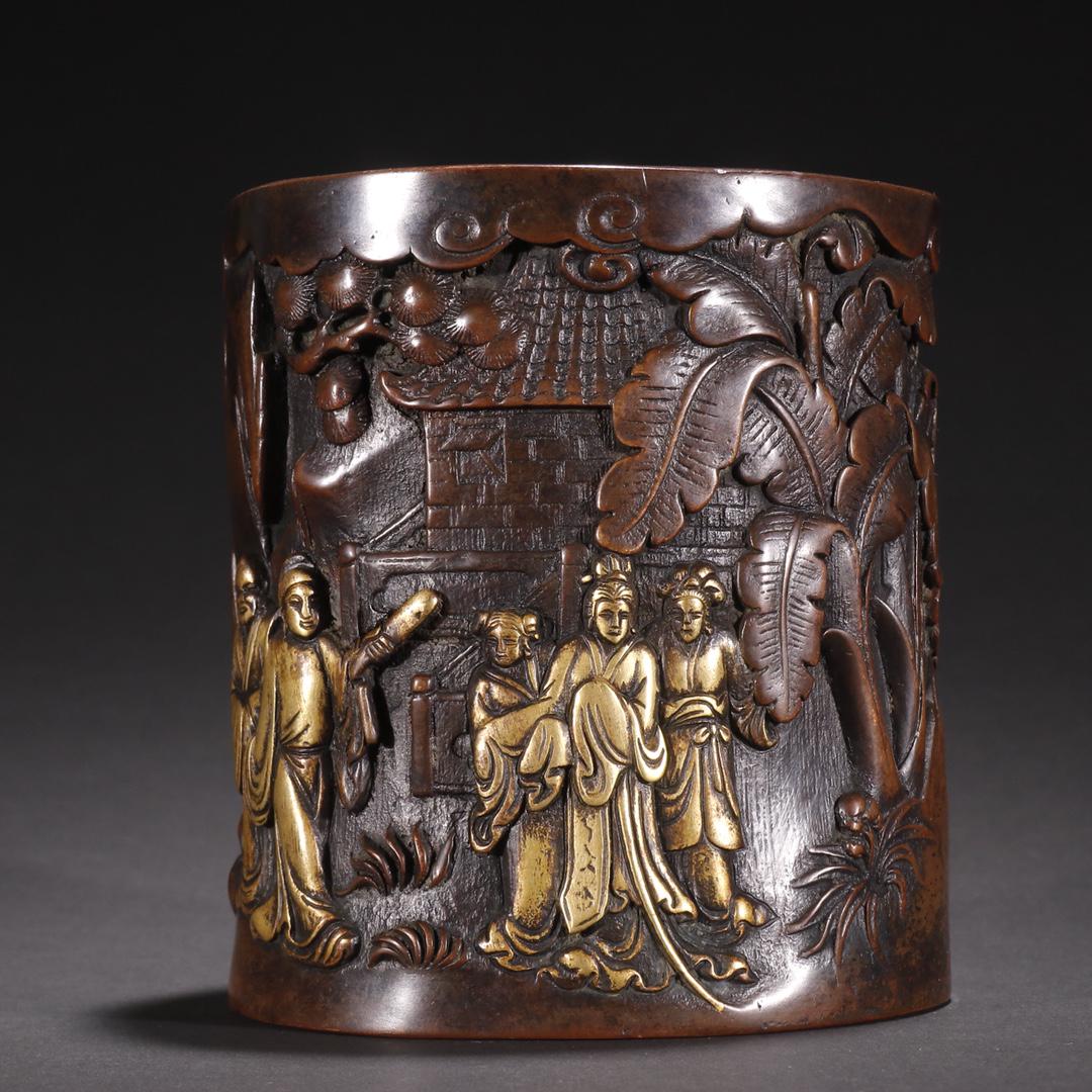 A Fine Gilt-Copper Character Story Pen Holder (1 of 9)