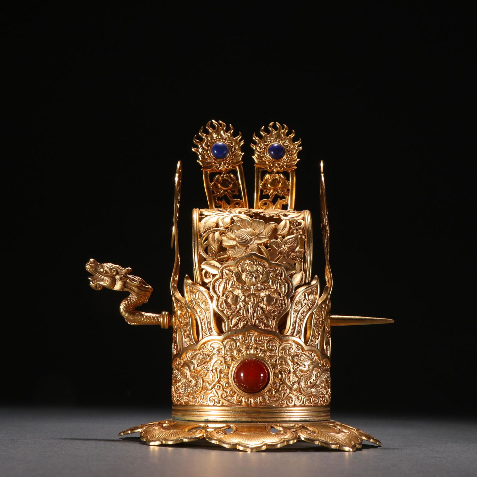 A Rare Gilt-bronze Dragon Pattern Hair Crown (1 of 9)