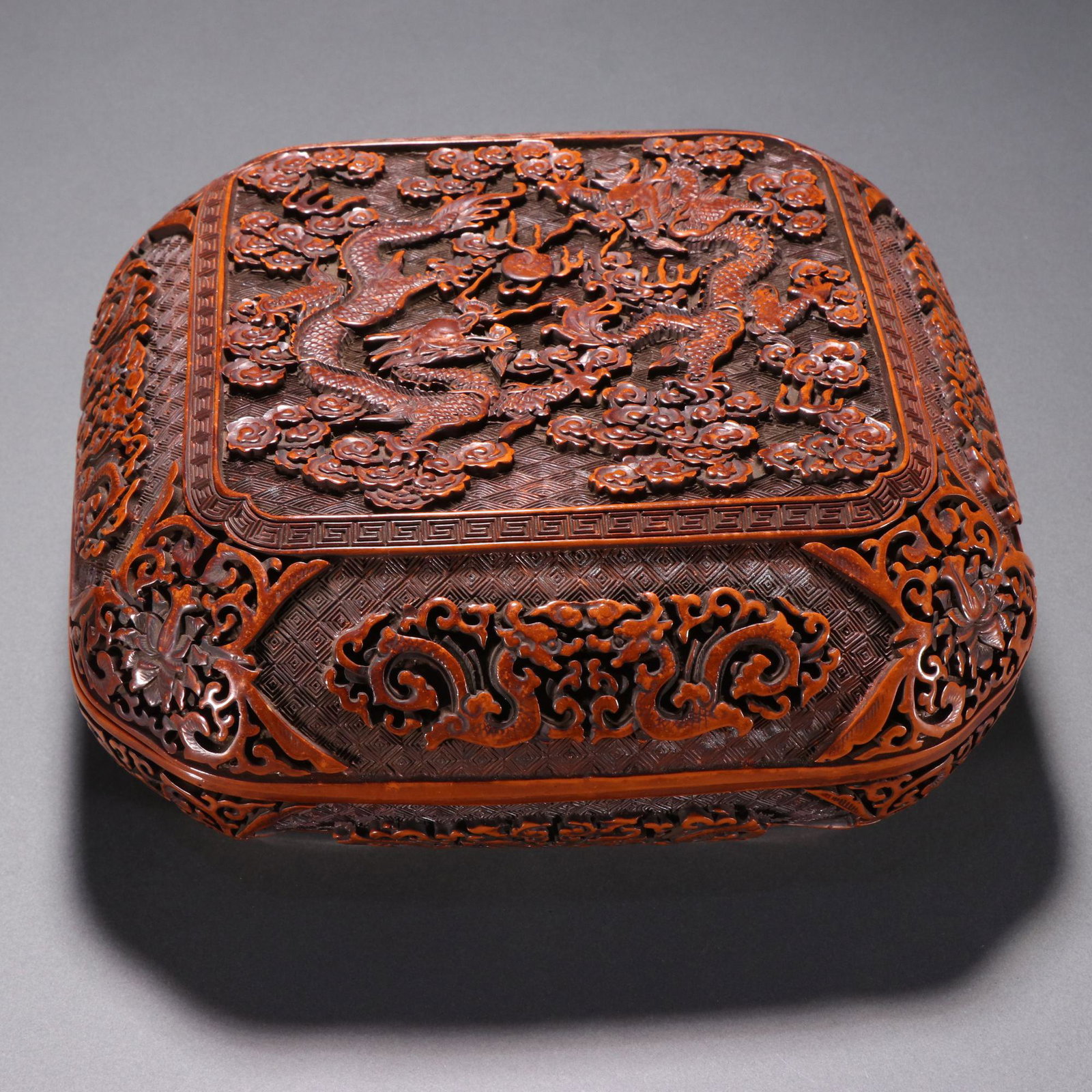 A Fine Cinnabar Lacquer Dragon Pattern Box (1 of 9)
