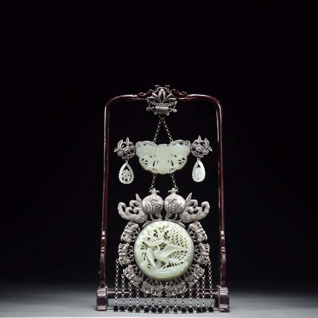 A Fine and Rare Silver and Hetian Jade Pendant (1 of 9)