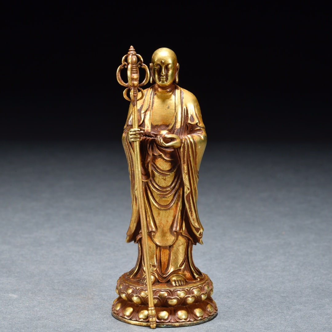 A Delicate Gilt-bronze Jizo King Buddha statue (1 of 9)