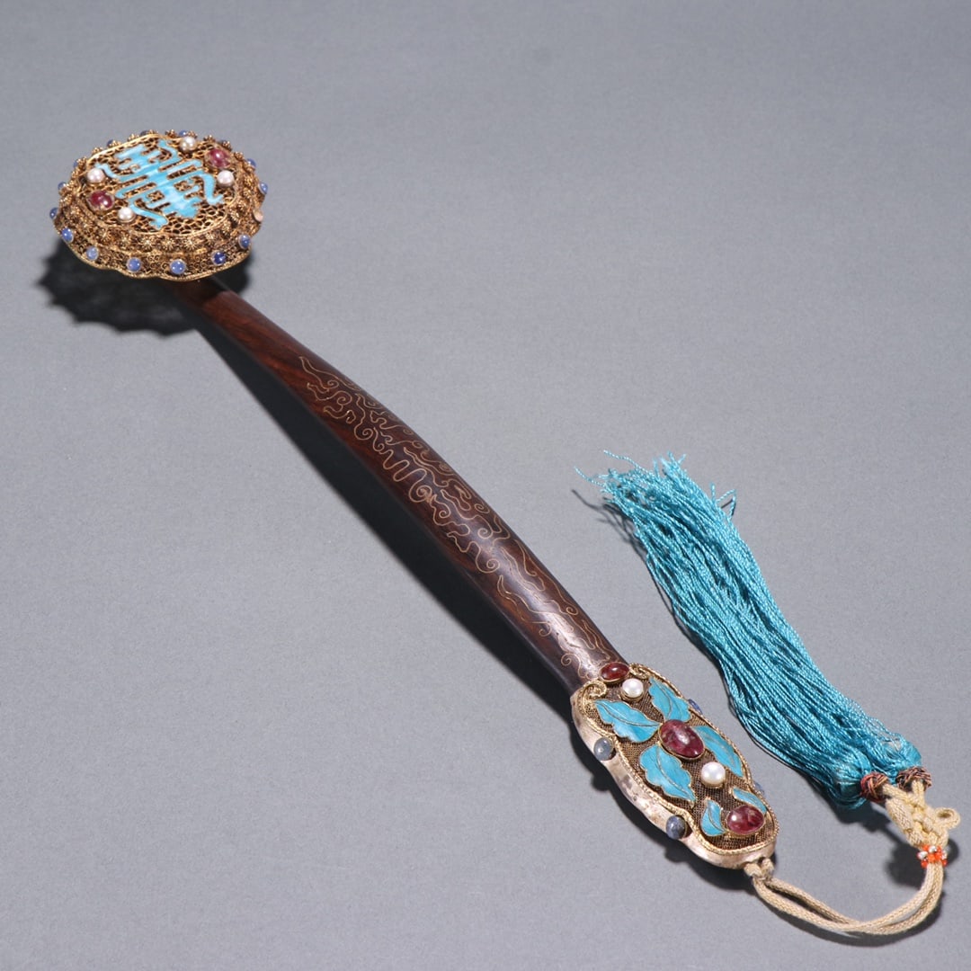 An Imperial Huanghuali and Gilt-silver Ruyi Scepter (1 of 9)