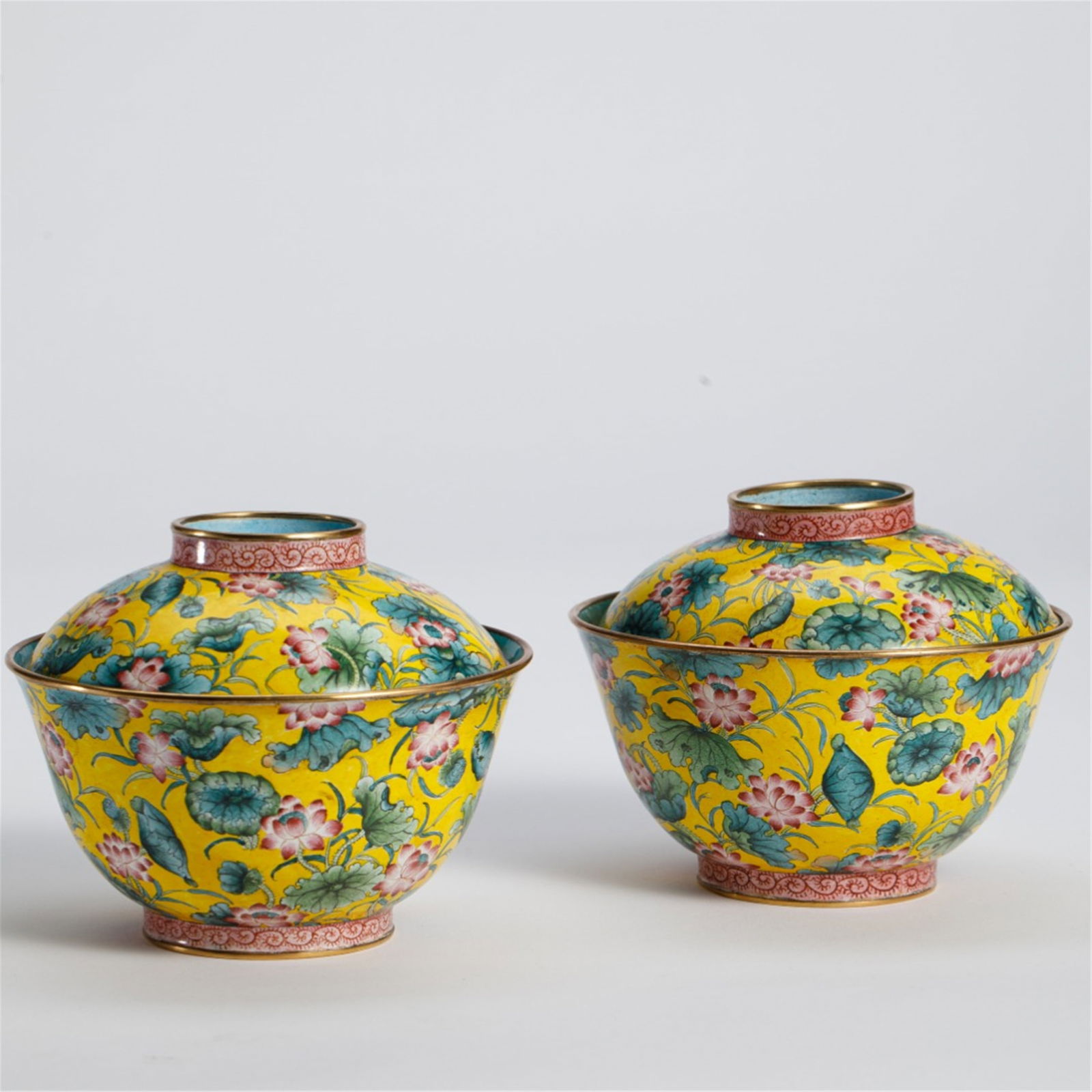 A Pair of Fine Copper Painted Enamel Bowls and Cover (1 of 9)