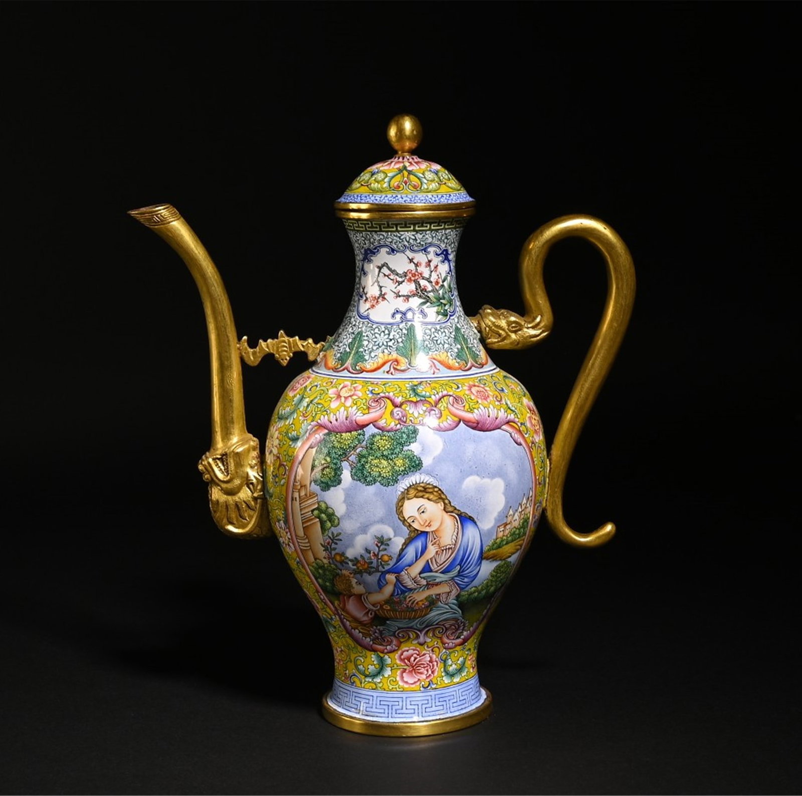 A Precious Copper Painted Gold 'Figures' Ewer: A Precious Copper Painted Gold 'Figures' Ewer Size:H:20.5cm L:17x9cm W:590g (The dimensions of all batches are manually measured.If you need more detailed information, please contact our customer serv