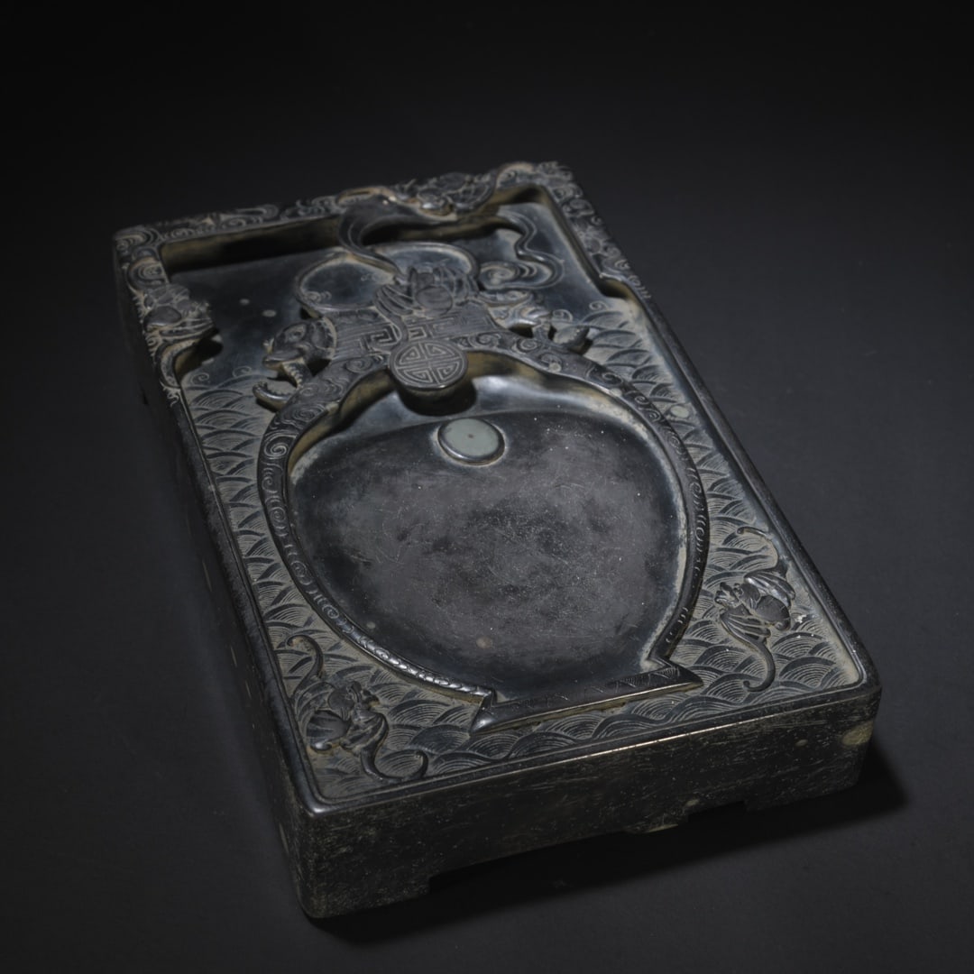 An old pit end stone carving with longevity and peace inkstone (1 of 9)