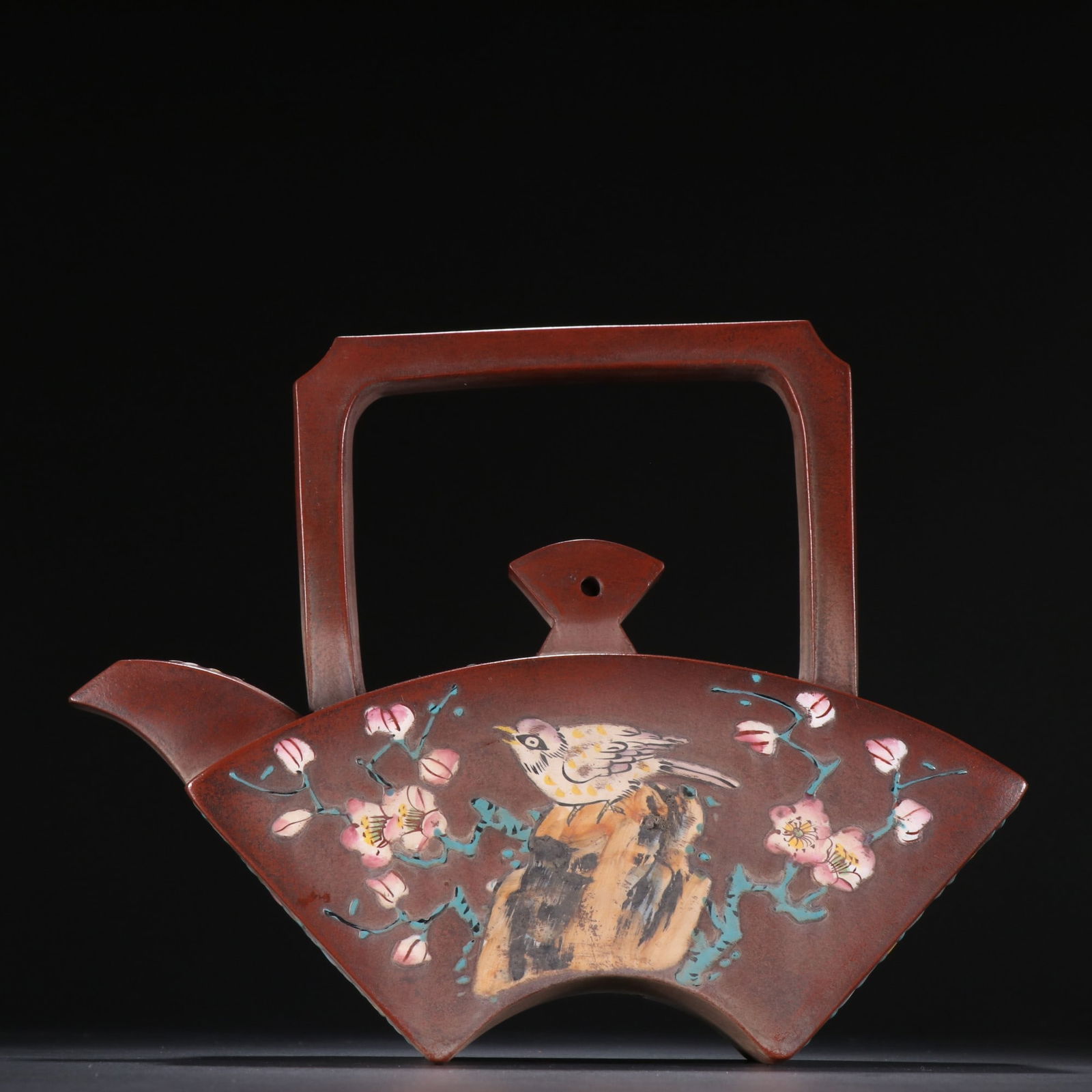 A Gu Jingzhou style purple sand flower and bird patterned lifting beam teapot (1 of 9)