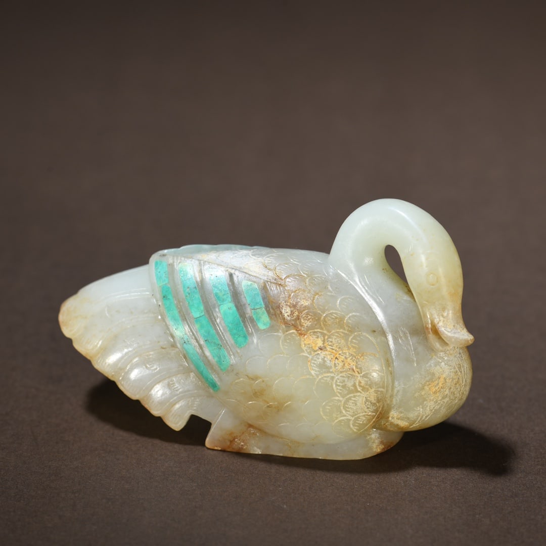 A high antique jade inlaid turquoise goose ornament (1 of 9)