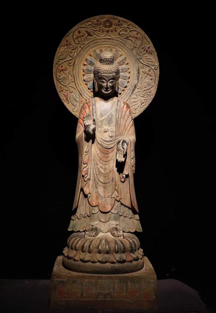 Northern Wei Dynasty Blue Stone Painted Grand Station Buddha (1 of 9)