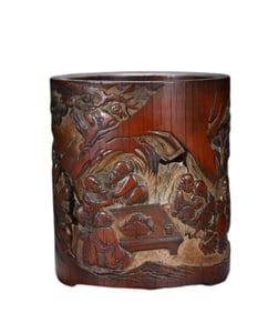 Bamboo carved hollow character story pen holder