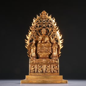 A copper gilded Three Holy Buddha ornament