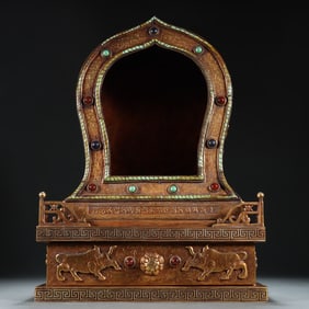 A bronze gilded auspicious eight treasure patterned Buddhist niche