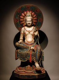 Tang Han white marble painted Guanyin statue