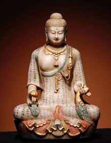 Tang Dynasty white marble gilded painted Buddha statue