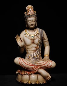 Northern Qi white marble painted Guanyin statue