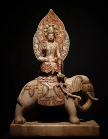 Tang Dynasty white marble painted Bodhisattva Fuxian statue