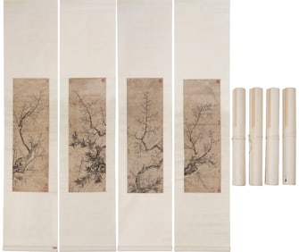 Anonymous plum blossom four screen paper