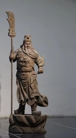 Nanmu carved Wu God of Wealth standing statue