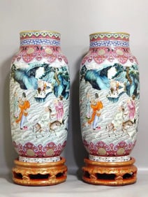 Crimson Eight Immortals Vase