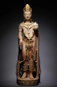 Northern Qi Dynasty white marble gilt painted Guanyin statue