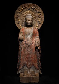 Northern Wei Dynasty bluestone painted Buddha statue