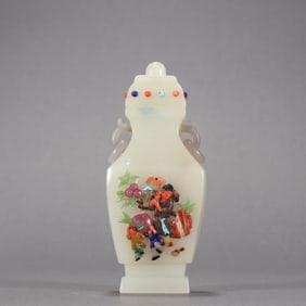 Hotan Jade Set With Hundred Treasures Boy'S Birthday Offering Bottle With Ring