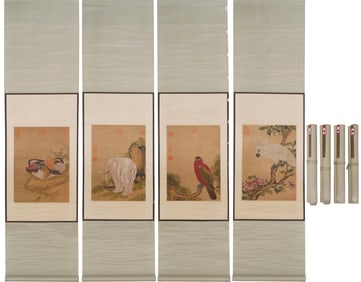 Anonymous flowers and birds with four screen silks