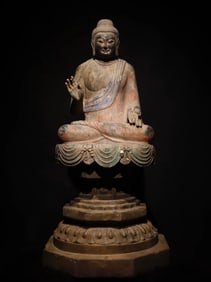 Tang Dynasty bluestone painted Buddha statue