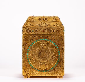 A copper gilded inlaid turquoise box