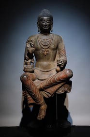 Tang Dynasty bluestone painted Buddha statue