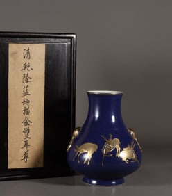A Blue Field Inscription of Six Deer and Two Ears in Spring by Emperor Qianlong of the Qing Dynasty