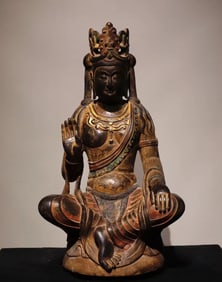 Northern Qi bluestone painted Guanyin Buddha statue