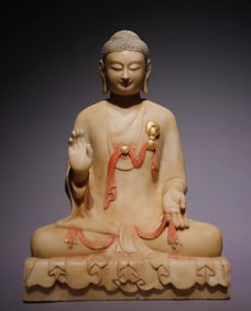 Northern Qi Dynasty white marble gilt painted Buddha statue