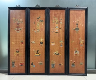 Purple sandalwood lacquer antique four screens