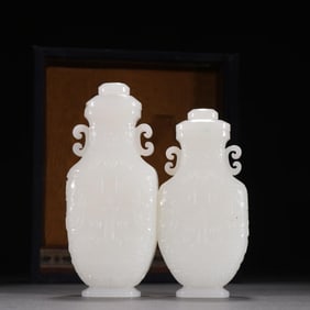 Hetian jade carved animal face double bottle