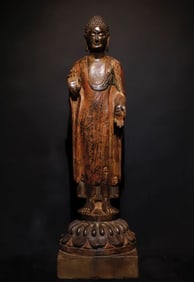 Northern Qi bluestone painted Buddha statue