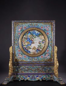 A piece of pinched-wire enamel landscape screen