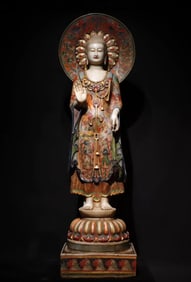 Northern Qi white marble painted Buddha statue