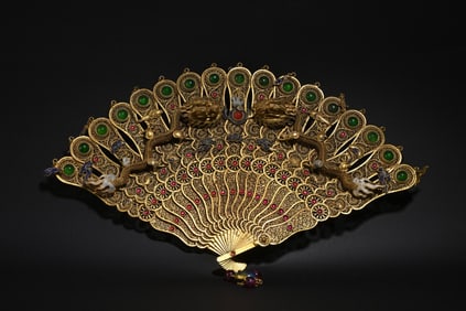 A Bronze Gilt Dragon Pattern Fan Study Ornament
