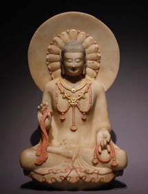 Northern Qi Dynasty white marble gilt painted Buddha statue