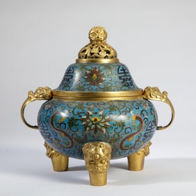 A Cloisonne Flower Three-Legged Incense Burner